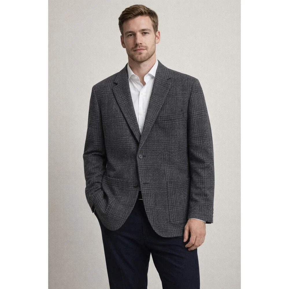 Banana Republic Tweed Blazer 48R Charcoal Wool Blend Sport‎ Coat Tailored